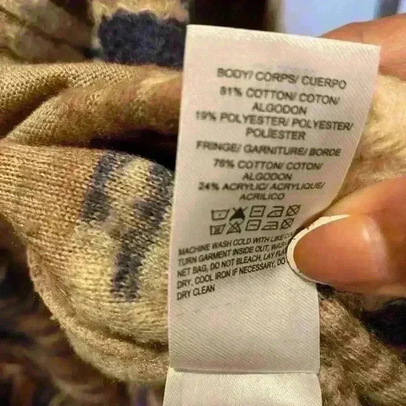 Lucky Brand  Southwestern Tan Blue Aztec Fringe Cardigan Open Front  Size Medium - Picture 5 of 6